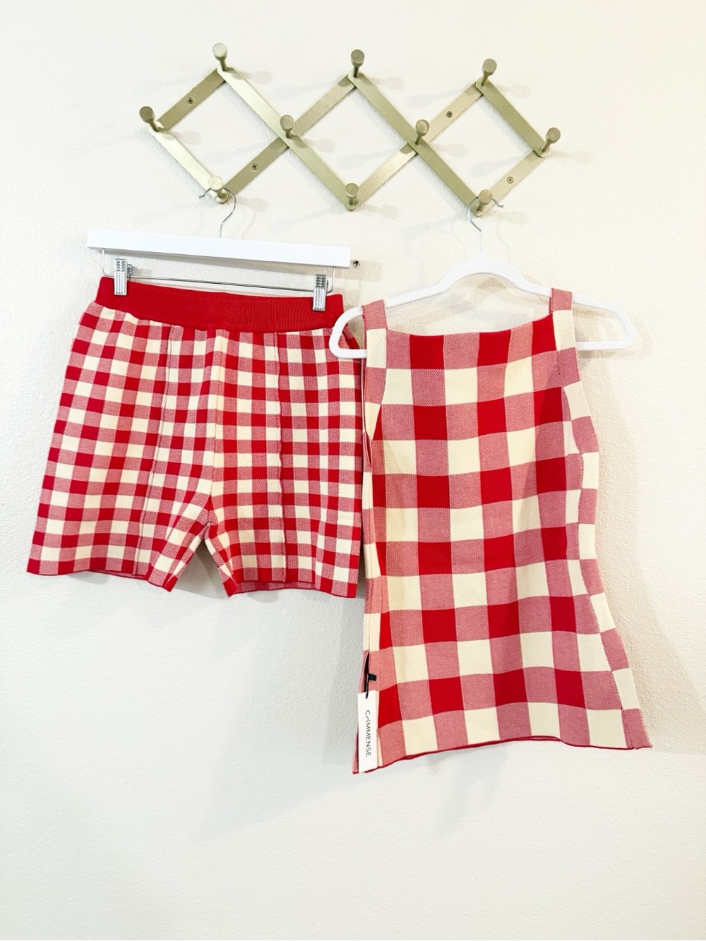 Commense Checkerboard Sleeveless Knit 2 Piece Co-Ord Short Tank Set NEW Medium - Picture 9 of 11